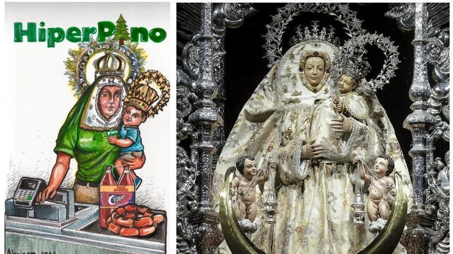 «HiperPino», la caricatura de la Virgen del Pino como cajera de supermercado que desata el debate en redes antes de las fiestas