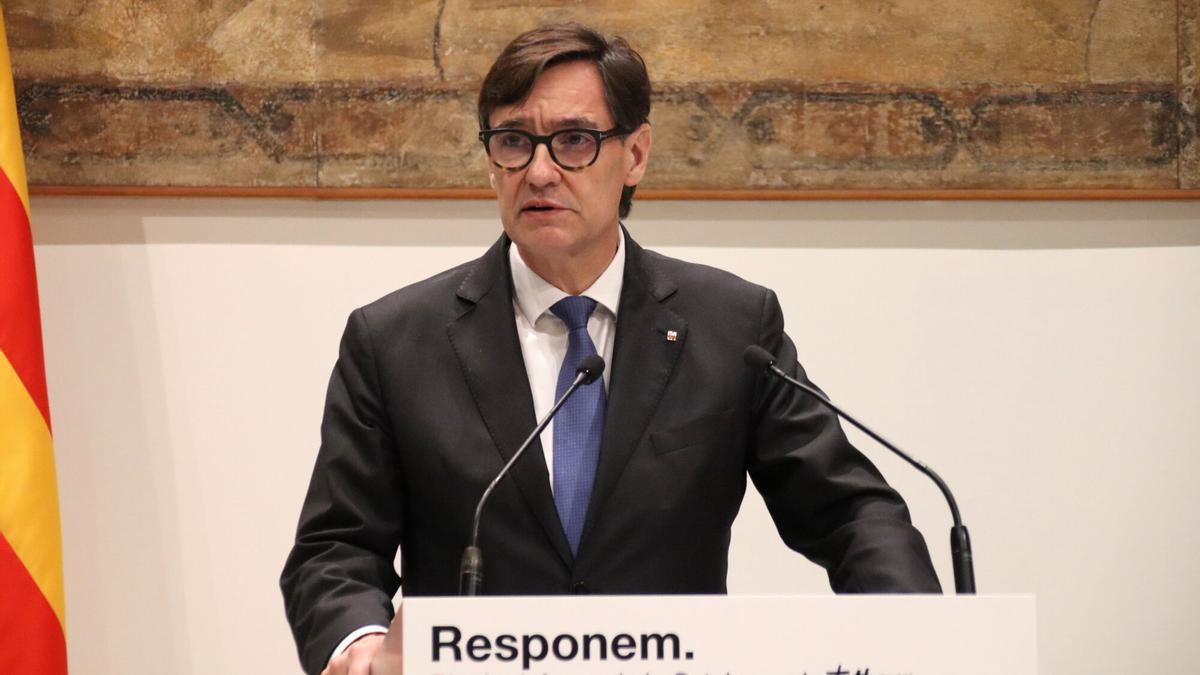 El president de la Generalitat, Salvador Illa, durante una declaración institucional para anunciar el plan de respuesta a los aranceles de Trump.