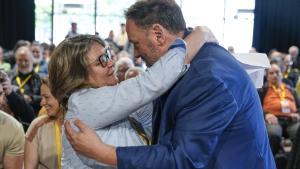 La líder de ERC en Barcelona, Creu Camacho, y el líder de ERC, Oriol Junqueras, en una imagen de archivo.