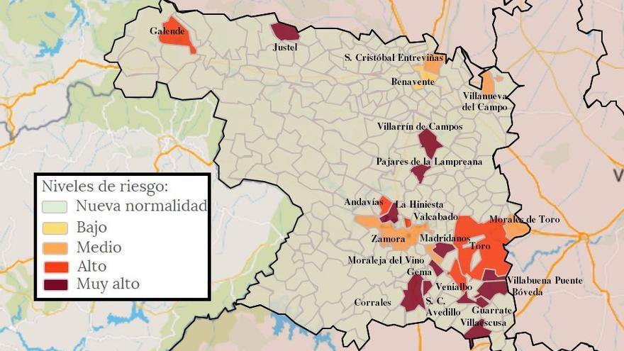 Mapa de contagios COVID por municipios en Zamora