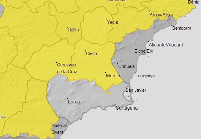 Mapa de alerta meteorológica en la Región