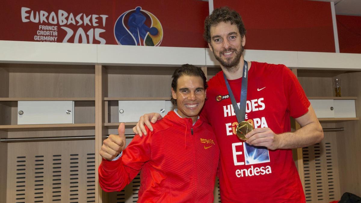 Rafa Nadal con Pau Gasol en la final del Eurobasket 2015.