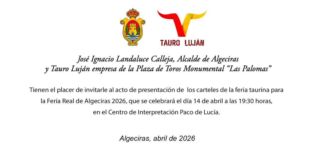 Invitación del acto de presentación de los carteles de la feria taurina de la Feria Real.