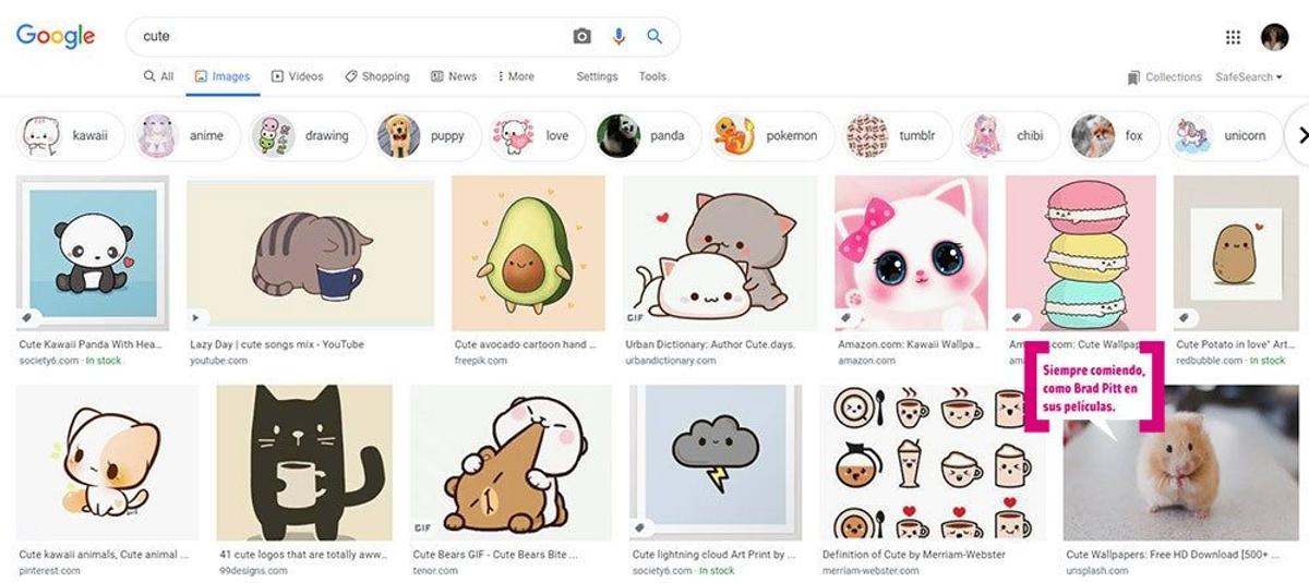 Búsqueda de 'cute' en Google Imágenes