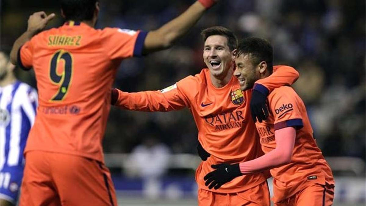 Messi, celebrando uno de sus goles en Riazor