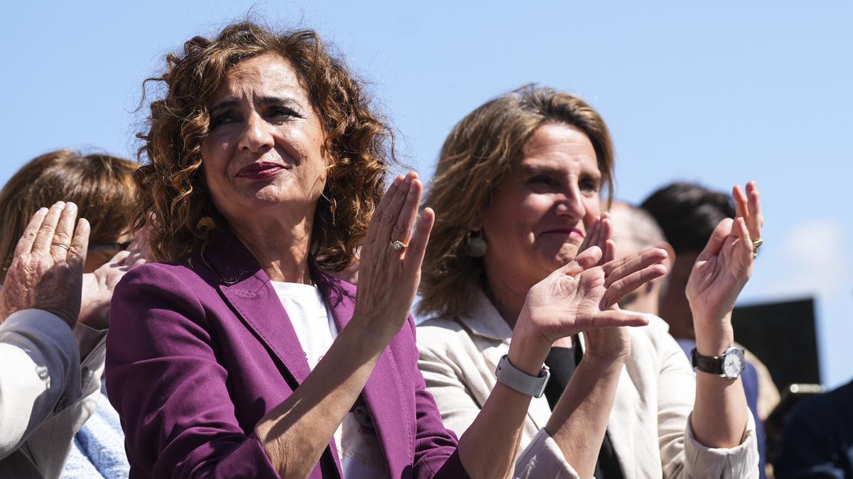 La vicesecretaria general del PSOE, María Jesús Montero, interviene durante el acto de presentación de la candidatura socialista a las elecciones europeas.