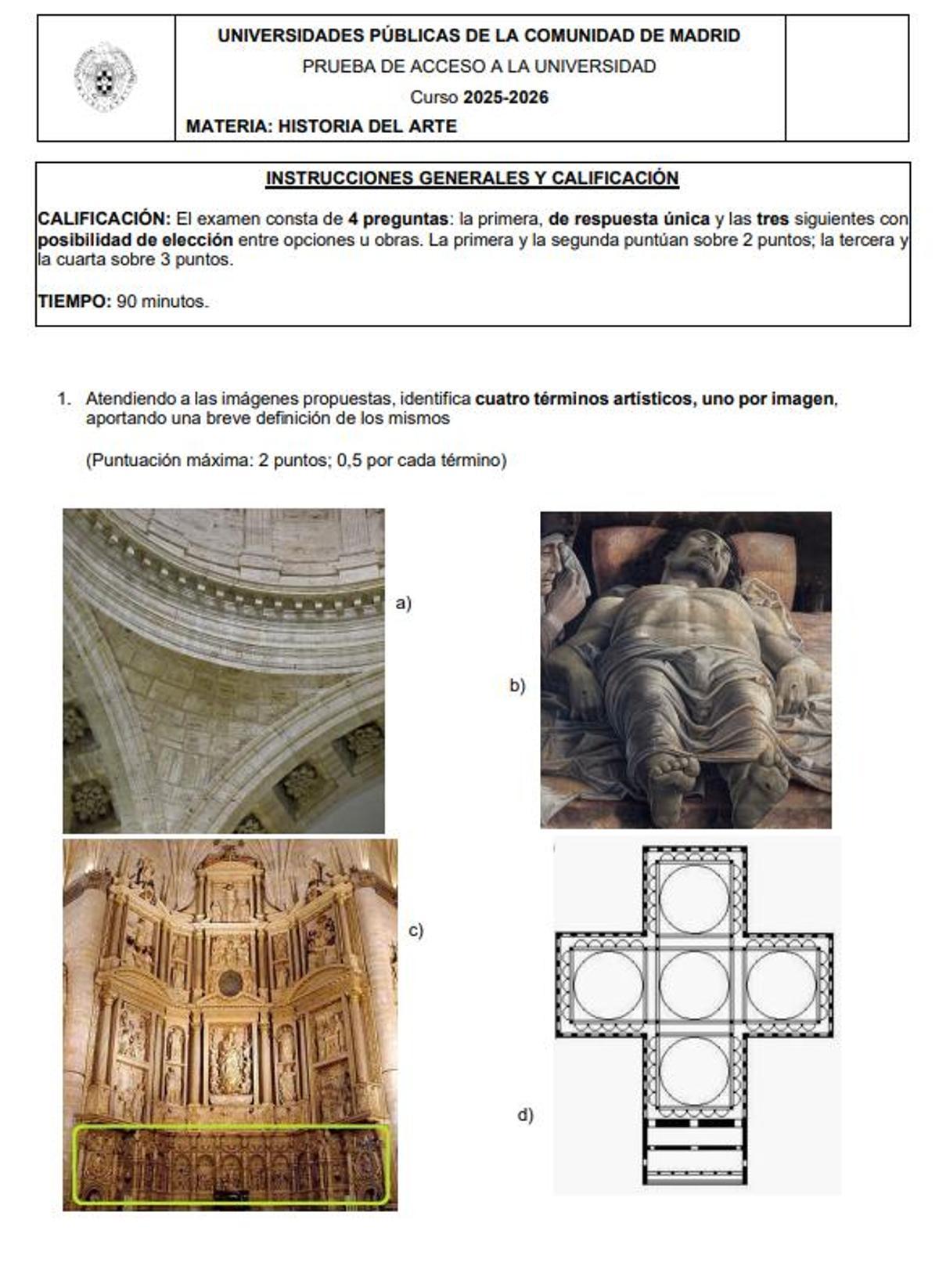 Examen de Historia del Arte de la convocatoria extraordinaria de la PAU de Madrid