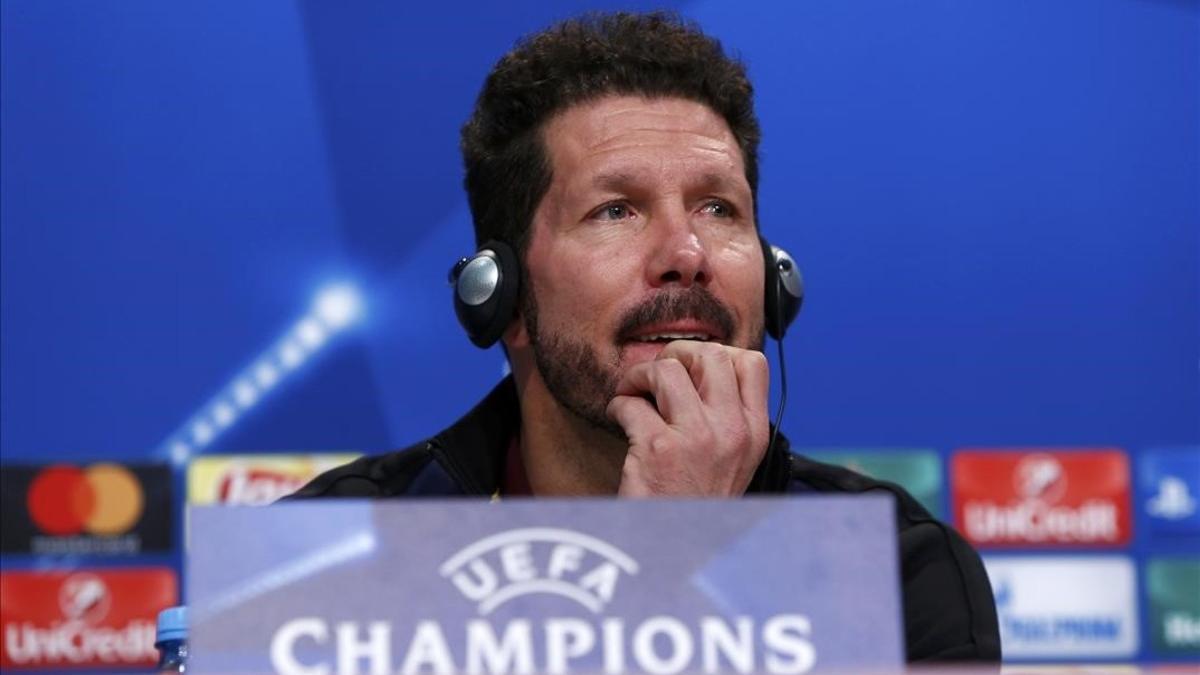 Diego Pablo Simeone, durante la rueda de prensa de este lunes en el Allianz Arena