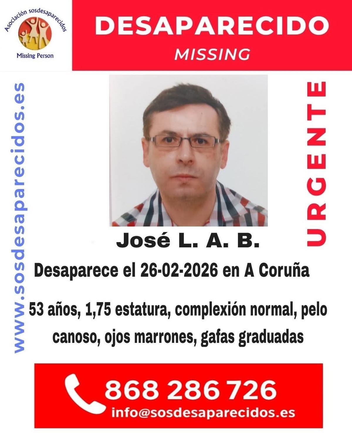 Cartel de búsqueda del hombre desaparecido en A Coruña