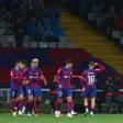 Los jugadores del Barcelona celebran el gol de Fermín contra el Valencia