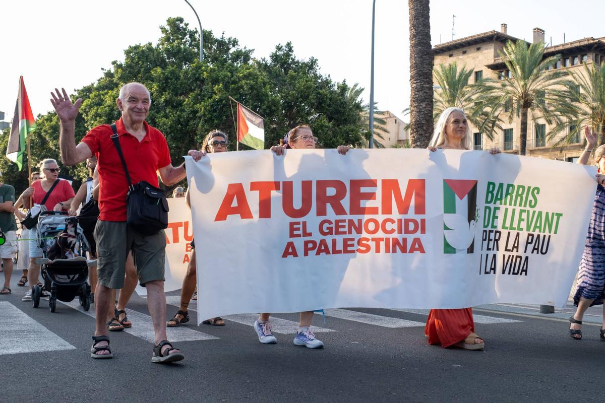 Manifestación en apoyo a Gaza y al pueblo palestino en Palma el viernes 31 de julio de 2026.