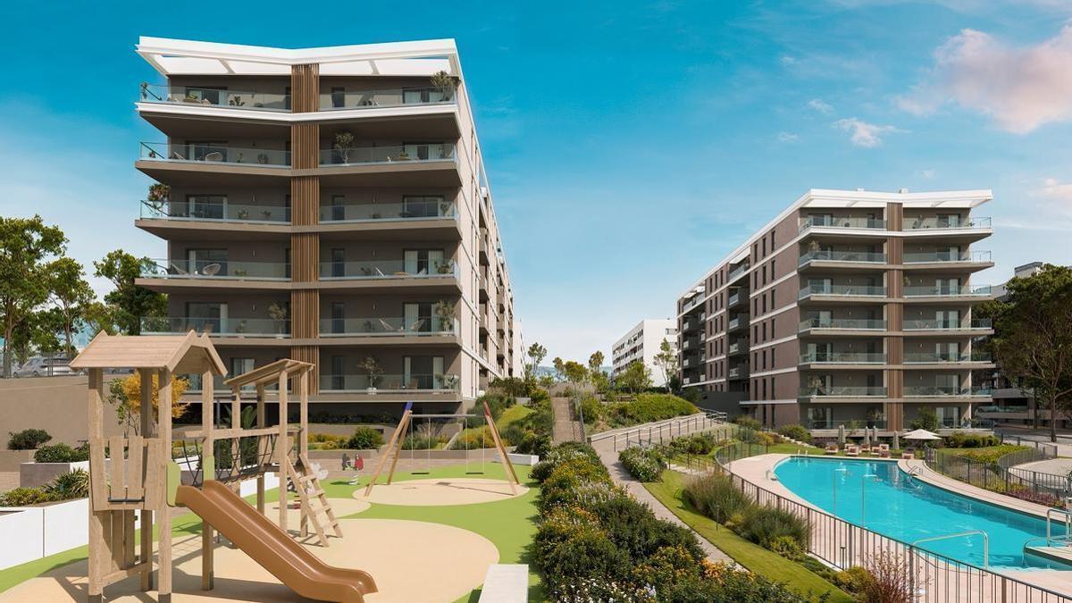 Una imagen proyectada de la promoción Zeta Crown de Aedas Homes en el Distrito Zeta de Málaga.