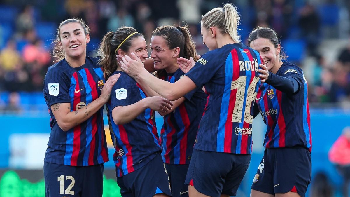 Las jugadoras del Barça, celebrando el gol de Mariona Caldentey contra el Betis