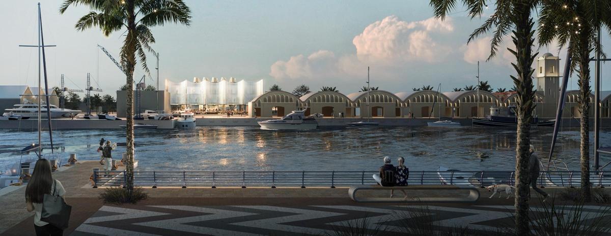 Vista figurada del futuro edificio desde el Moll dels Borja.