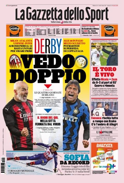 Portada GAZZETTA DELLO SPORT sábado 23 enero 2021