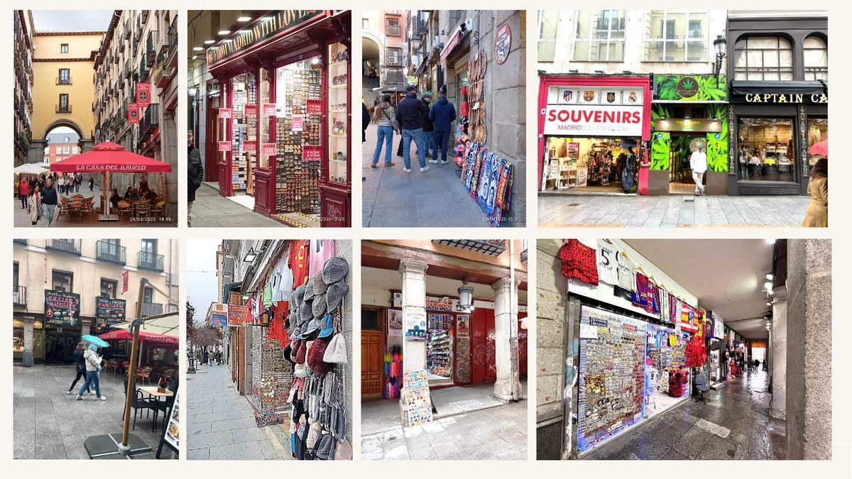 Ejemplos de la publicidad exterior descontrolada que puebla la Plaza Mayor de Madrid.