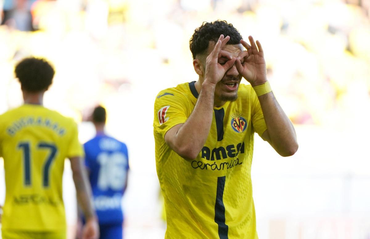 Georges Mikautadze celebra el 2-0 del Villarreal ante el Getafe.