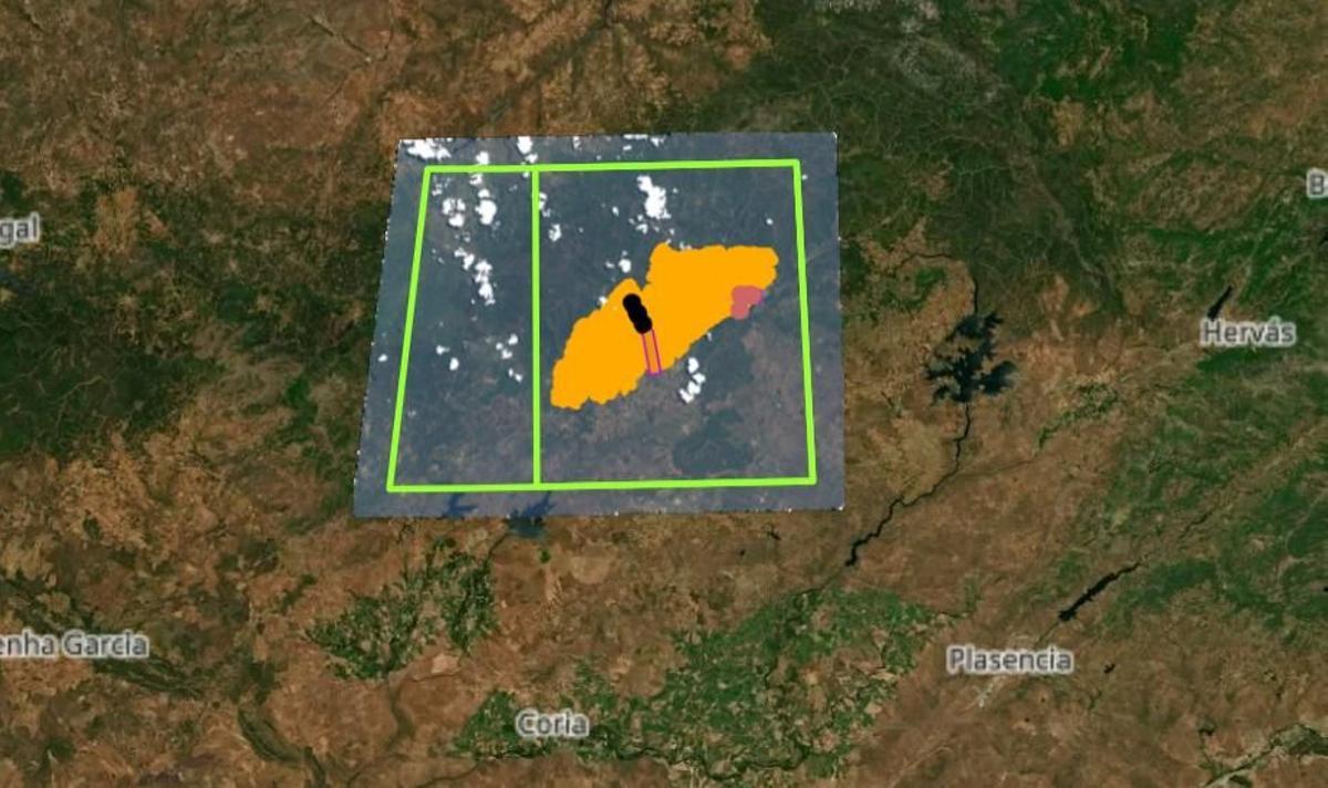 Monitorización del incendio de Las Hurdes (Cáceres), en 2023, con tecnología de Telespazio Ibérica para COPERNICUS.