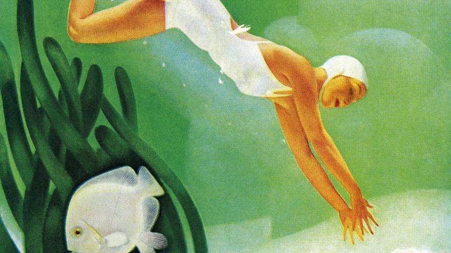 Nadadora zambulléndose en una ilustración de &#039;Pullman Magazine&#039;.