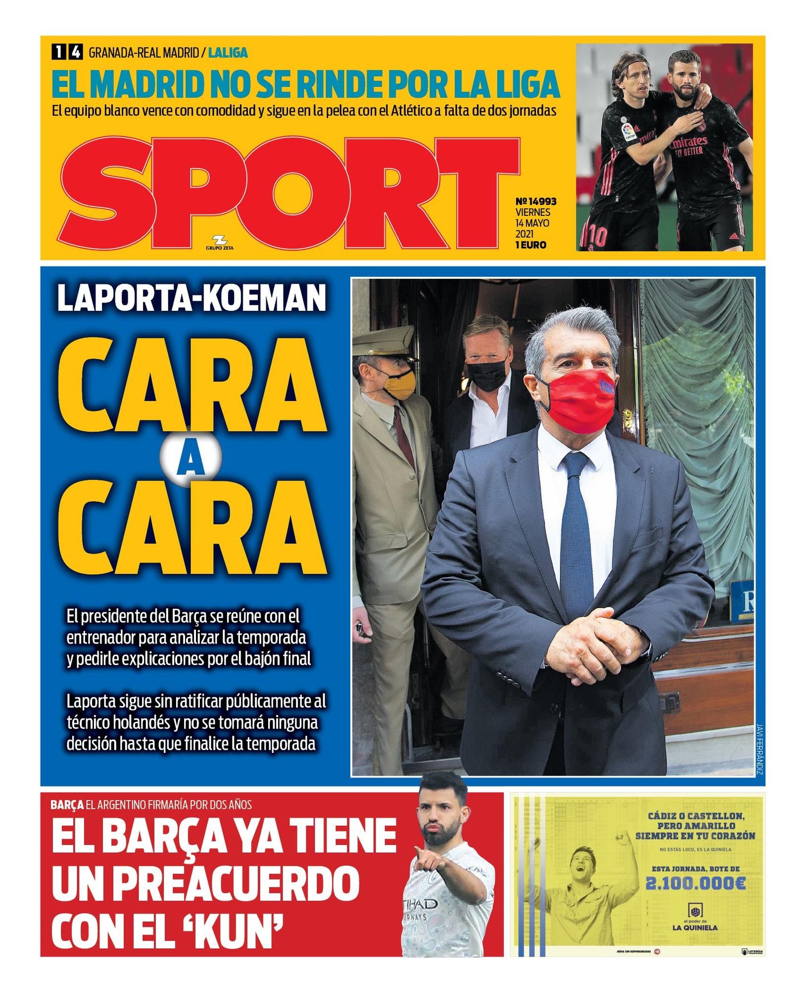 Esta es la portada de SPORT del viernes 14 de mayo de 2021