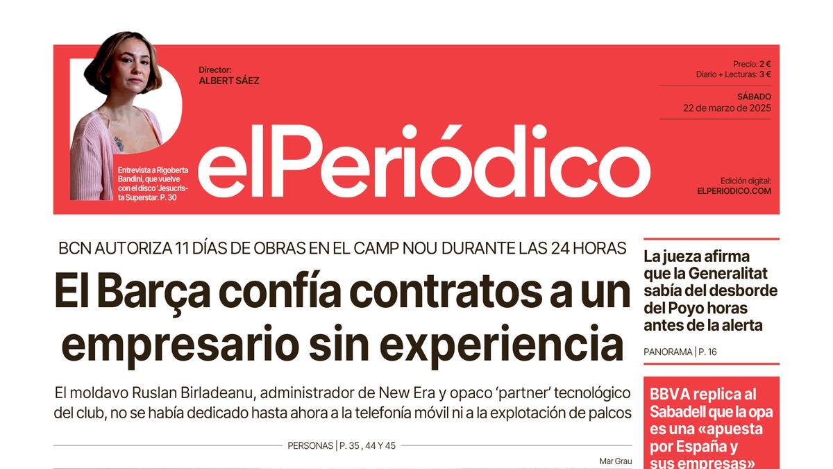 La portada de EL PERIÓDICO del 22 de marzo de 2025
