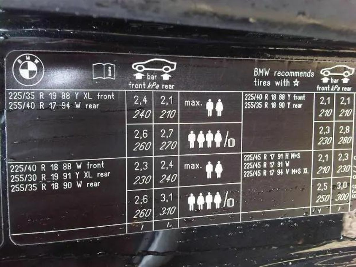 Etiqueta de pressió de pneumàtics en el marc de la porta del vehicle.