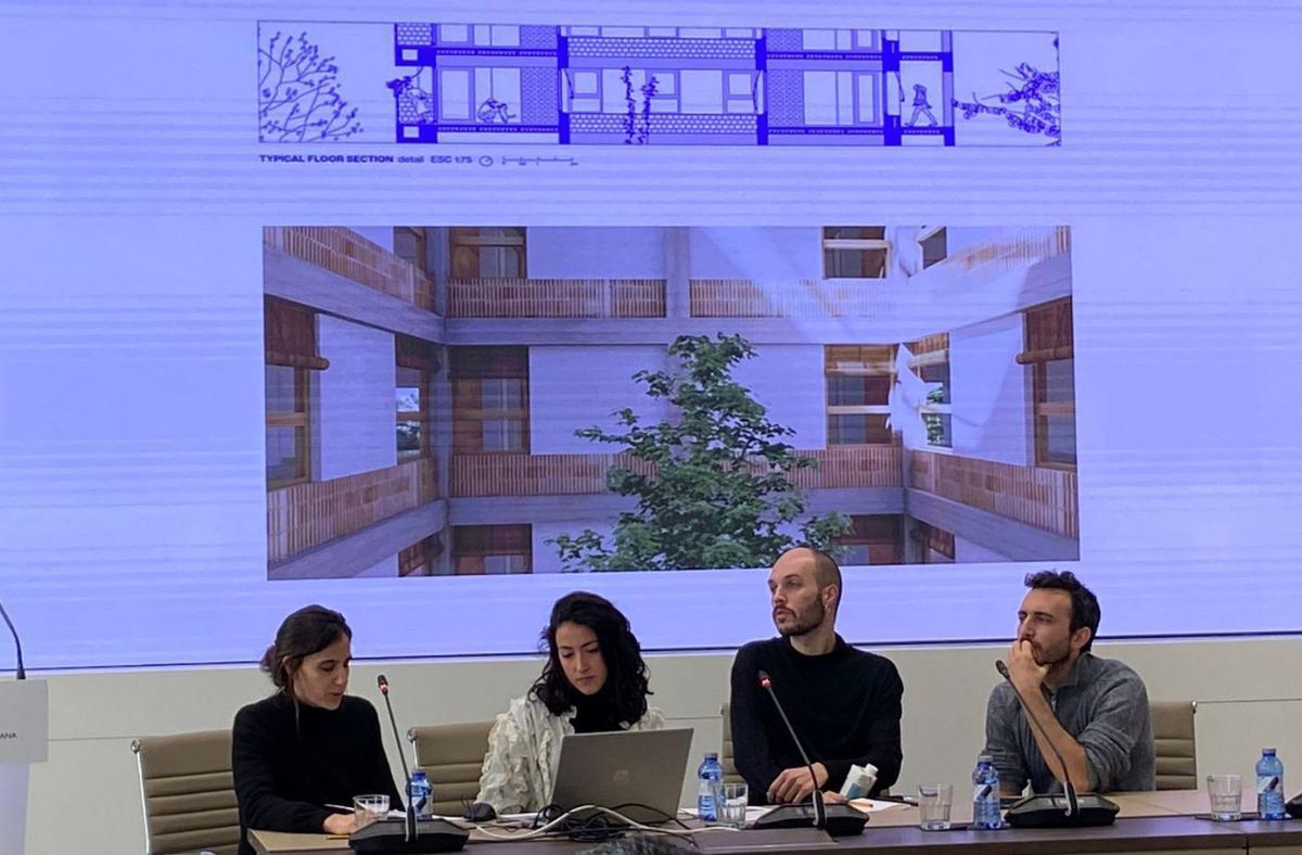 Milagros Machado, Claudia Ferrer, Javier Esteve y Ventura Godoy durante la presentación en Madrid. | ATZUR ARQUITECTURA