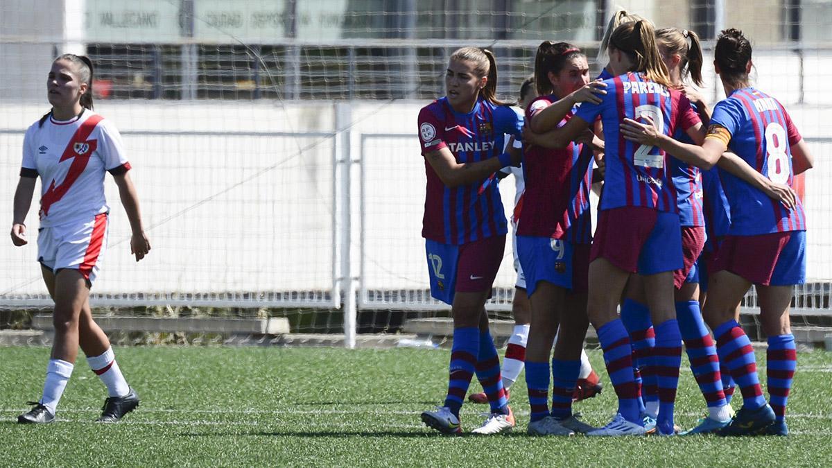 El Barça celebrando el segundo tanto de Aitana