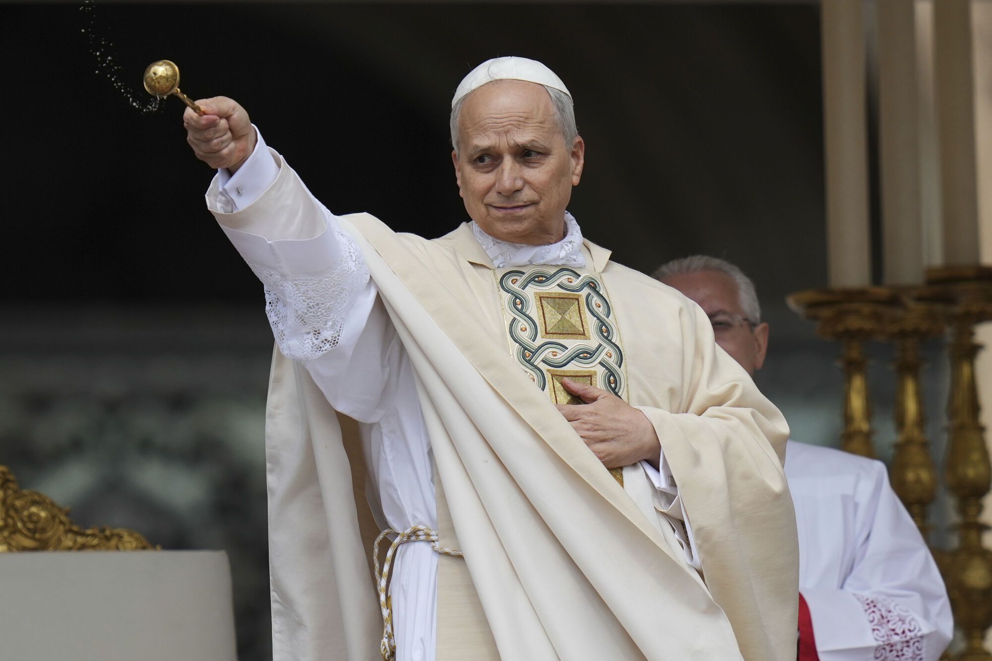 Pope Leo XIV's holds Mass during the formal inauguration of his pontificate in St. Peter's Square attended by heads of state, royalty and ordinary faithful, Sunday, May 18, 2025. (AP Photo/Alessandra Tarantino) Associated Press/LaPresse. EDITORIAL USE ONLY/ONLY ITALY AND SPAIN