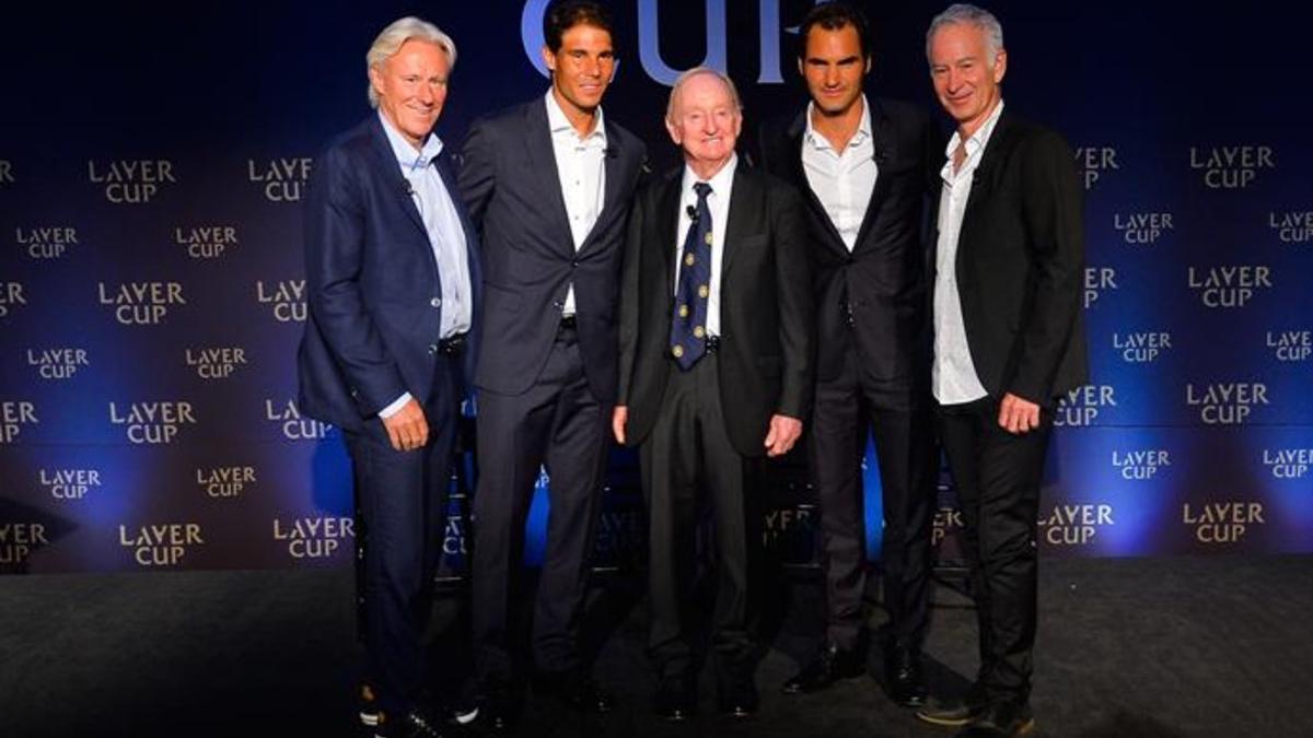 Bjorn Borg, Rafa Nadal, Rod Laver, Roger Federer y John McEnroe durante la presentación