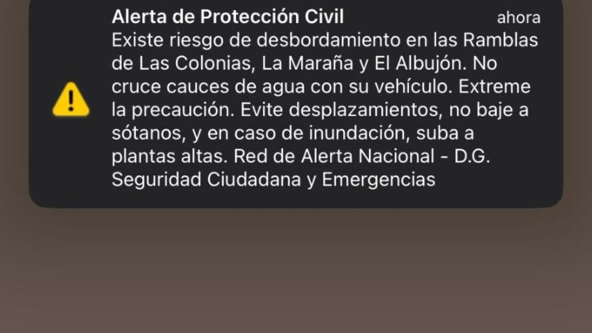 Mensaje enviado a la población de Los Alcázares