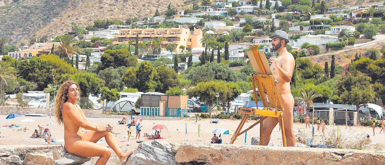 Camping de El Portús, pintura al natural. Eduardo Replinger y Amanda.