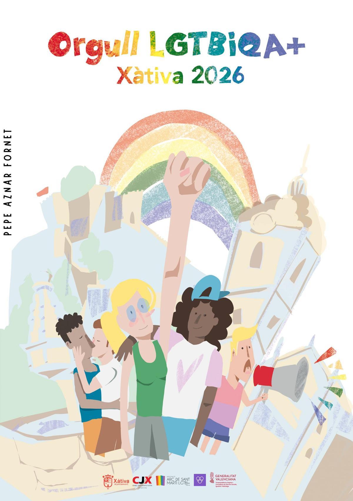 Cartel de la edición 2026 del Orgullo LGTBIQA+ 2026 que se celebrará en Xàtiva.