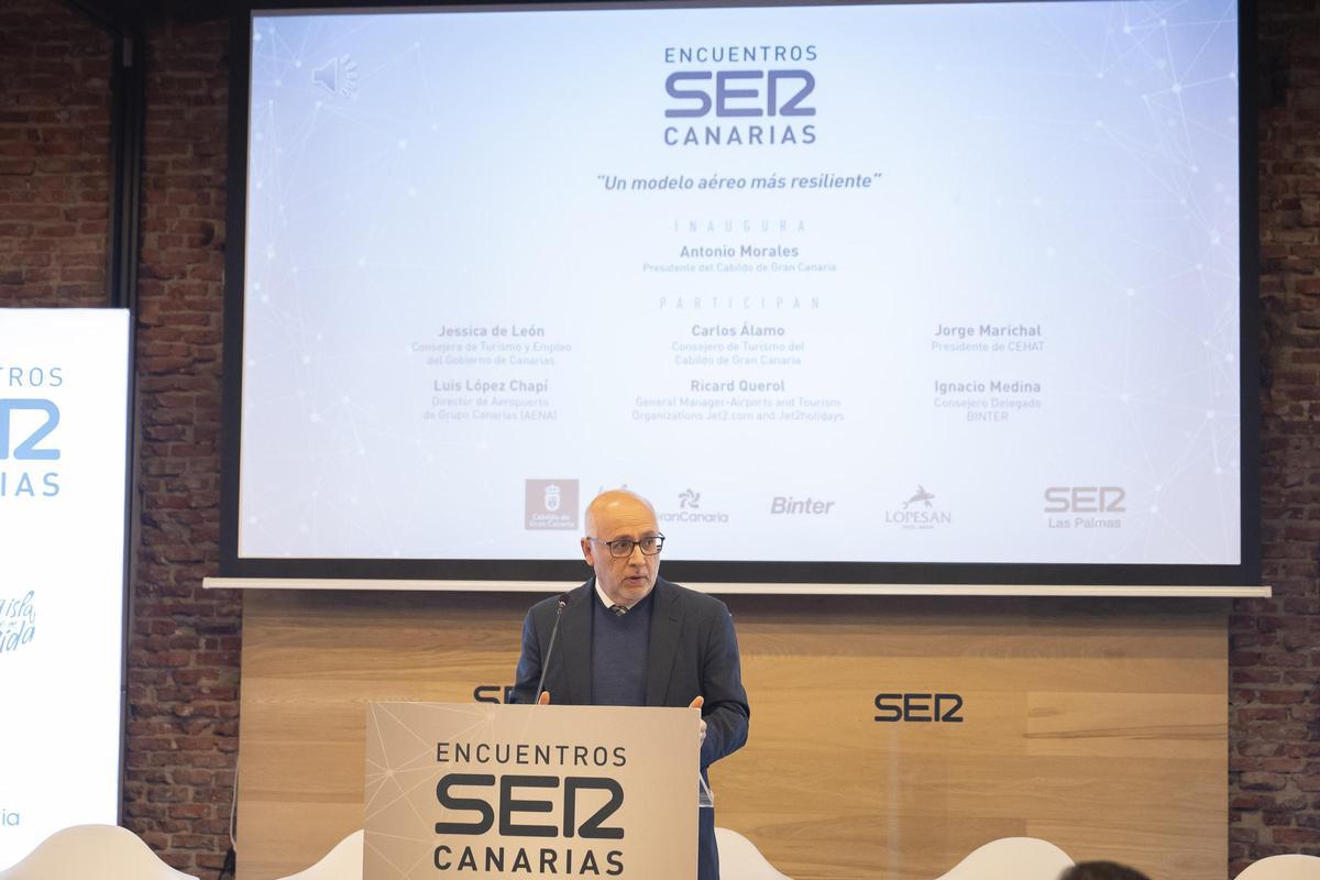 El presidente del Cabildo de Gran Canaria, Antonio Morales, durante su intervención en los Encuentros SER Canarias que se ha celebrado en Madrid.