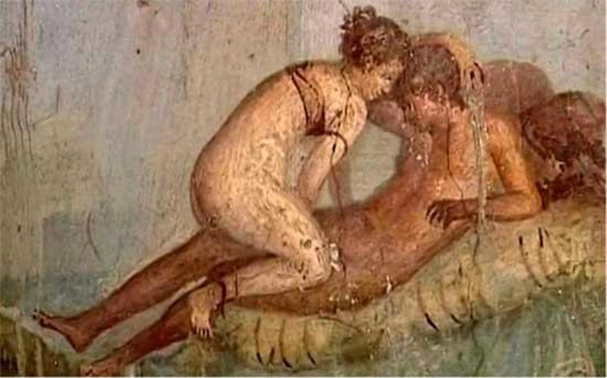 Un fresco de Pompeya, prueba visible de la sexualidad explícita de la que el cristianismo abominó.