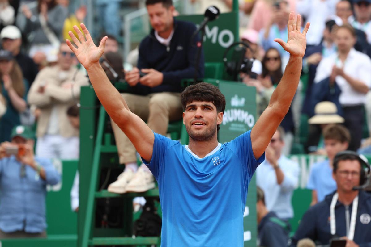 10/04/2026 Monte Carlo, Monk: Tennis, ATP Monte Carlo Rolex Masters 2026, Carlos Alcaraz (ESP), Friday, April 10, 2026. Photo Felice Calabro',Image: 1089997275, License: Rights-managed, Restrictions: * Italy Rights OUT *, Model Release: no, Credit line: Felice Calabro / Zuma Press / Europa Press Editorial licence valid only for Spain and 3 MONTHS from the date of the image, then delete it from your archive. For non-editorial and non-licensed use, please contact EUROPA PRESS. DEPORTES Felice Calabro / Zuma Press / Europa Press / Conta. Restrictions: * Italy Rights OUT *