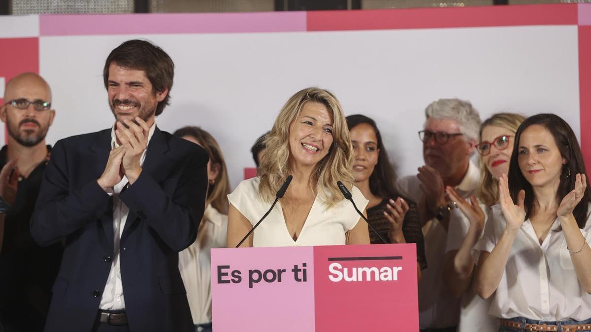 Yolanda Díaz en la noche electoral de Sumar.