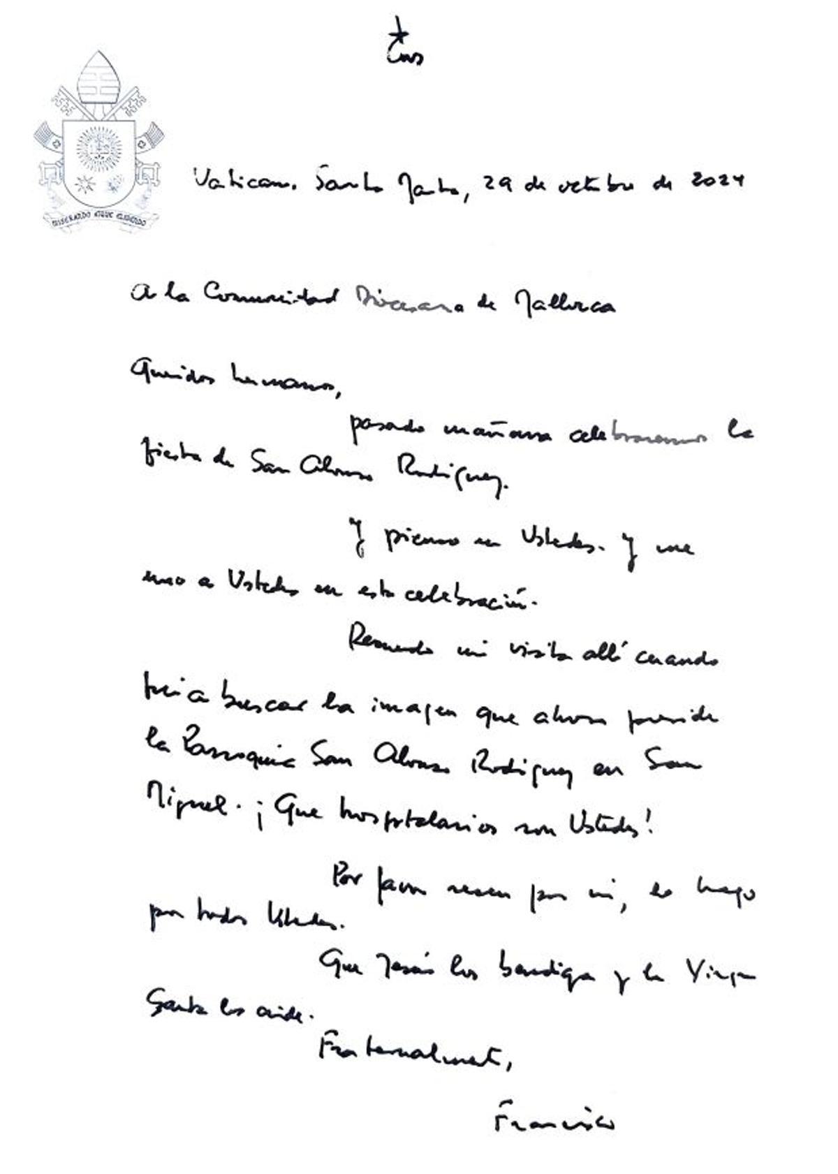 La segunda carta que envió a los jesuitas, en 2024.