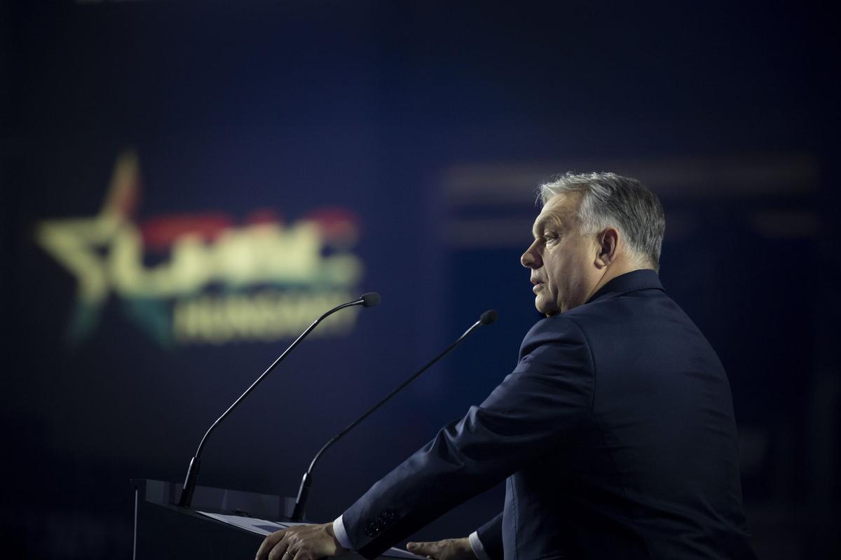 El primer ministro húngaro, Viktor Orbán, habla en la Conferencia de Acción Política Conservadora (CPAC) en el MTK Sportpark en Budapest, Hungría, el 21 de marzo de 2026.