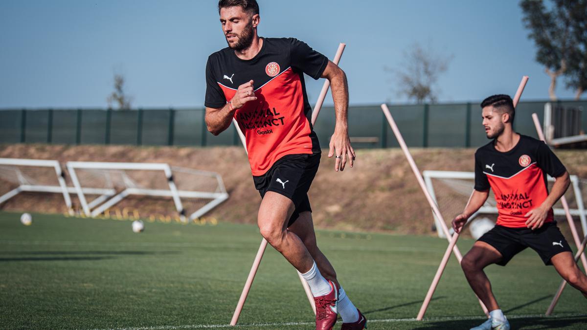 David López y Yan Couto, en su primer entrenamiento con el Girona.