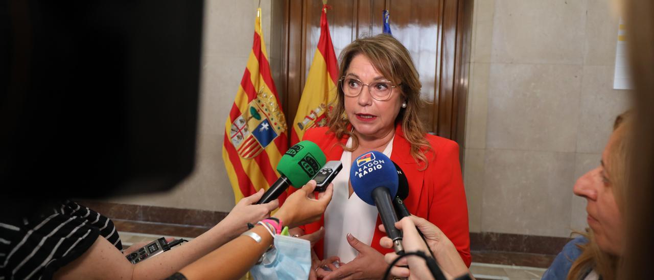 La delegada del Gobierno de España en Aragón, Rosa Serrano, en una reciente comparecencia de medios.