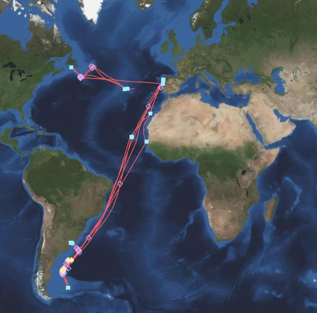 Rastro del pesquero en los cinco últimos años