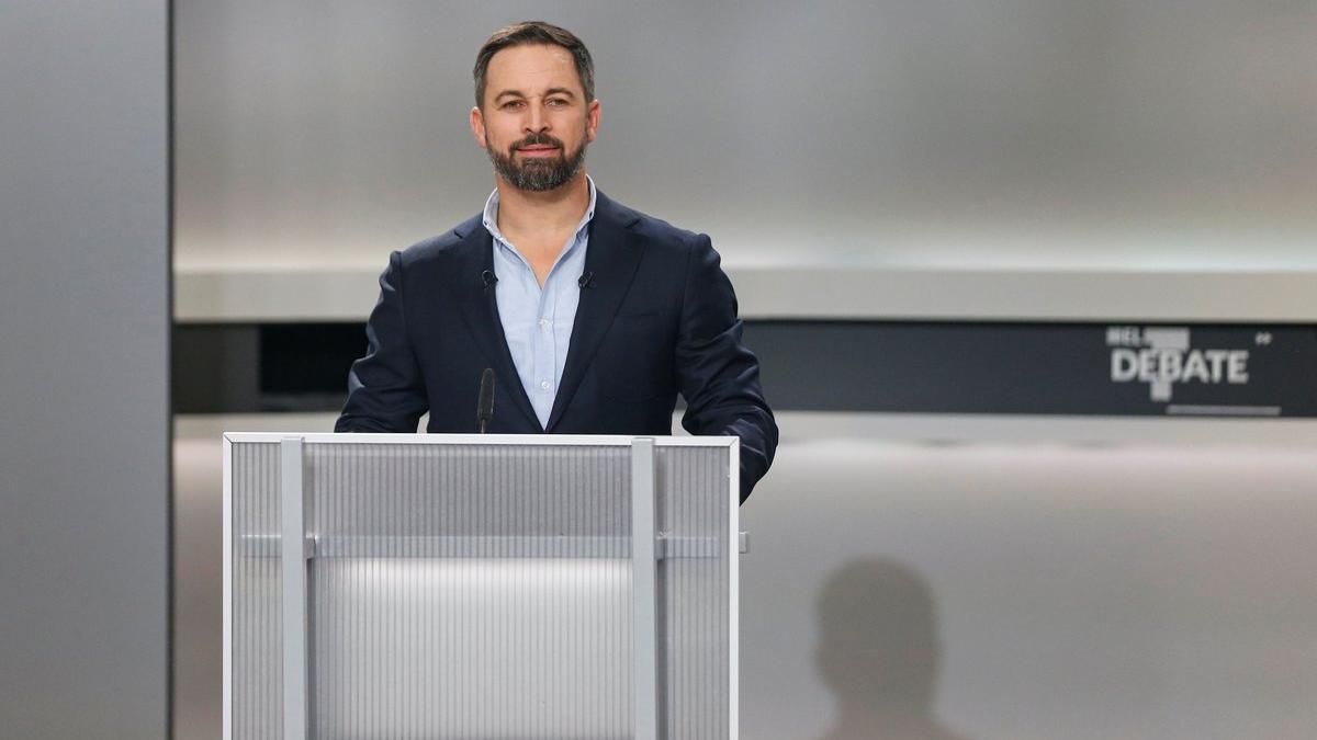 El candidato de Vox, Santiago Abascal, en el debate electoral a cinco.