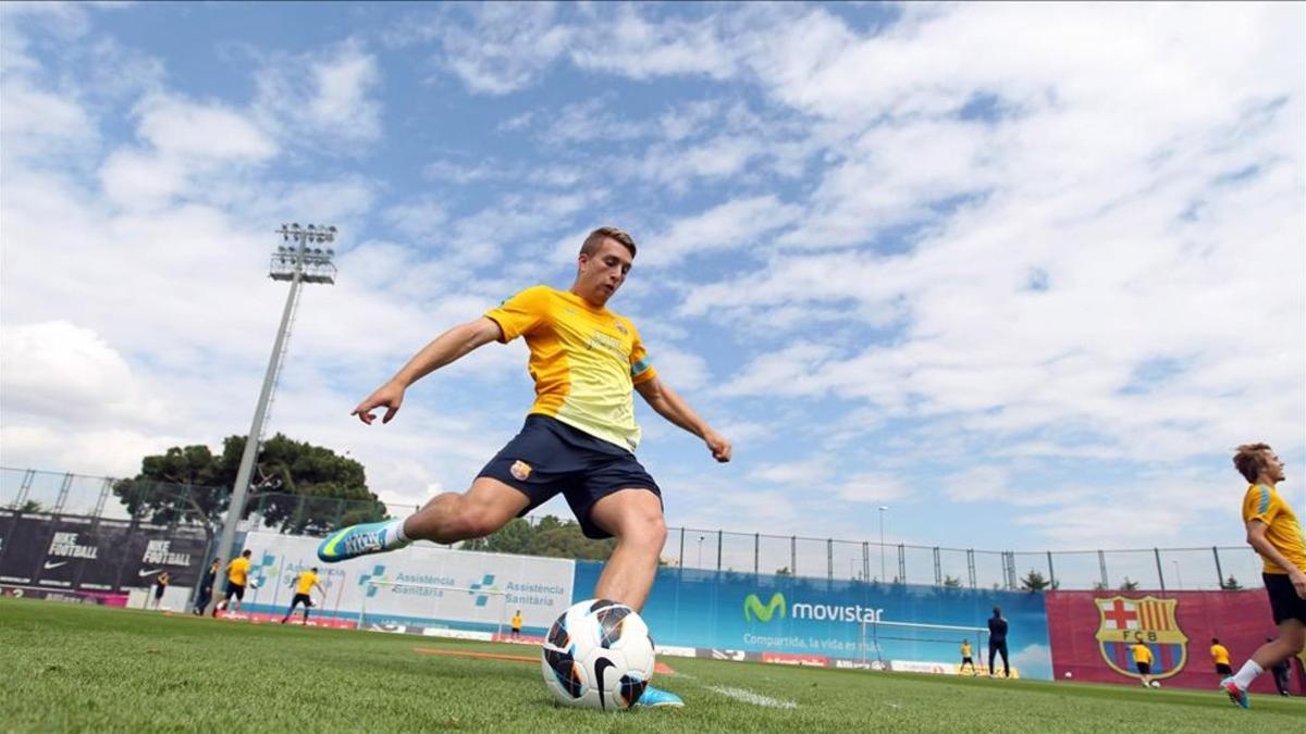 Deulofeu, durante uno de los pocos entrenamientos que hizo junto a Luis Enrique