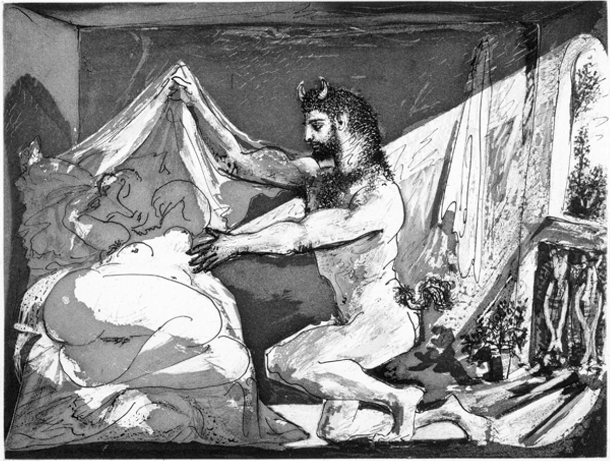 Fauno descubriendo a una mujer, uno de los grabados de la colección Suite Vollard, de Pablo Picasso