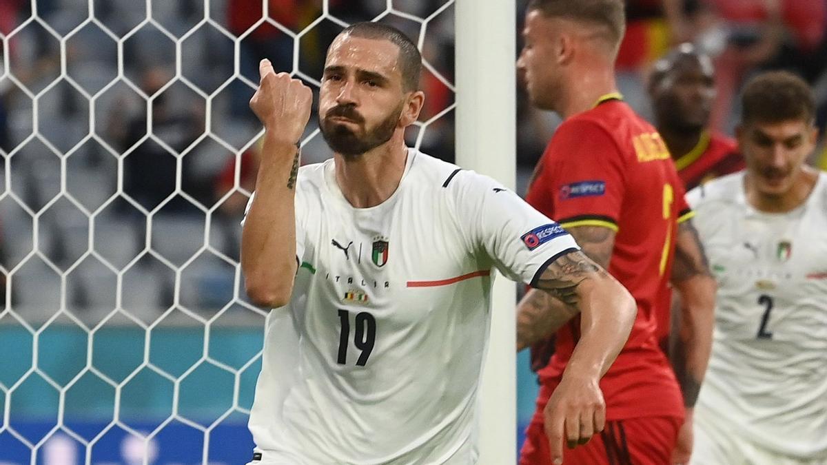 Bonucci celebra un gol ante Bélgica que finalmente fue anulado por el VAR.