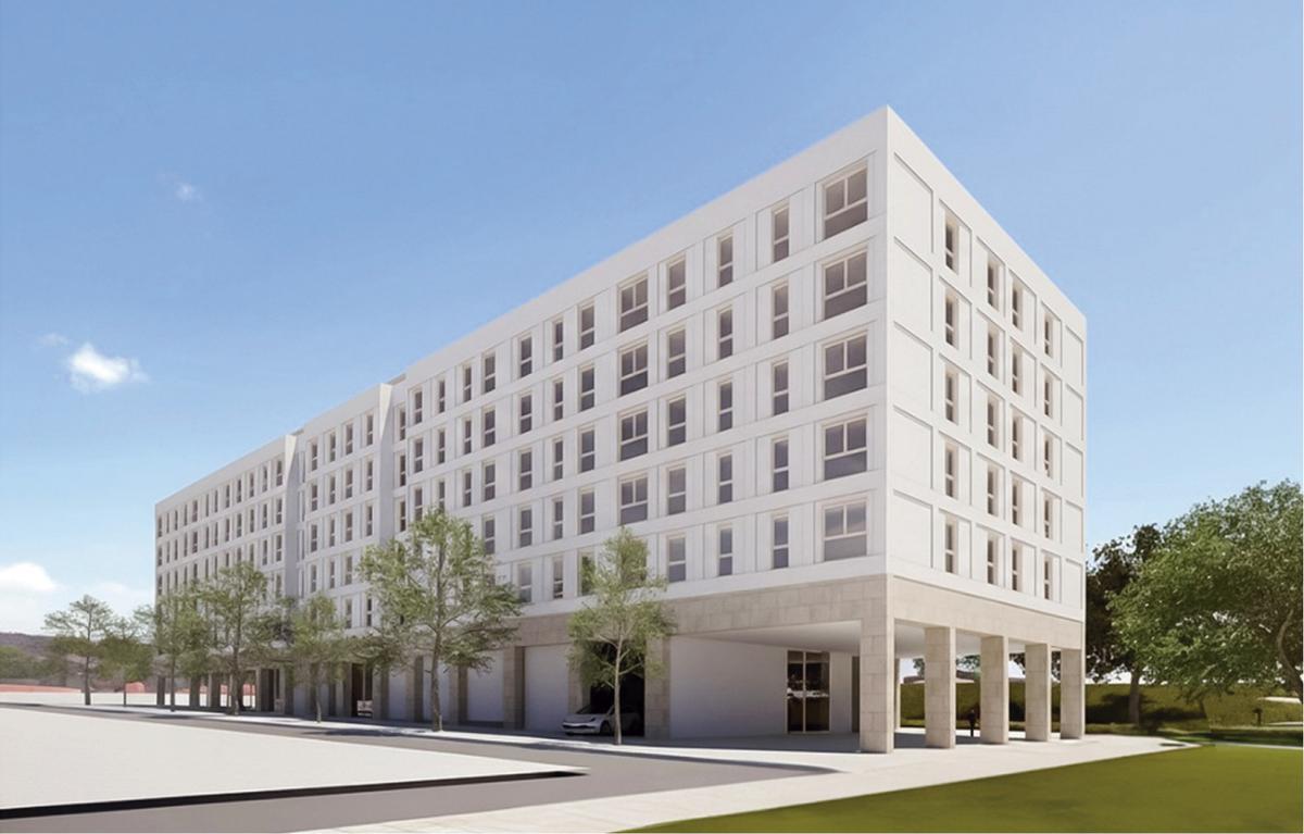 Así será el edificio de 79 viviendas de promoción pública que se construirá en la rúa Agriños de O Milladoiro (Ames).