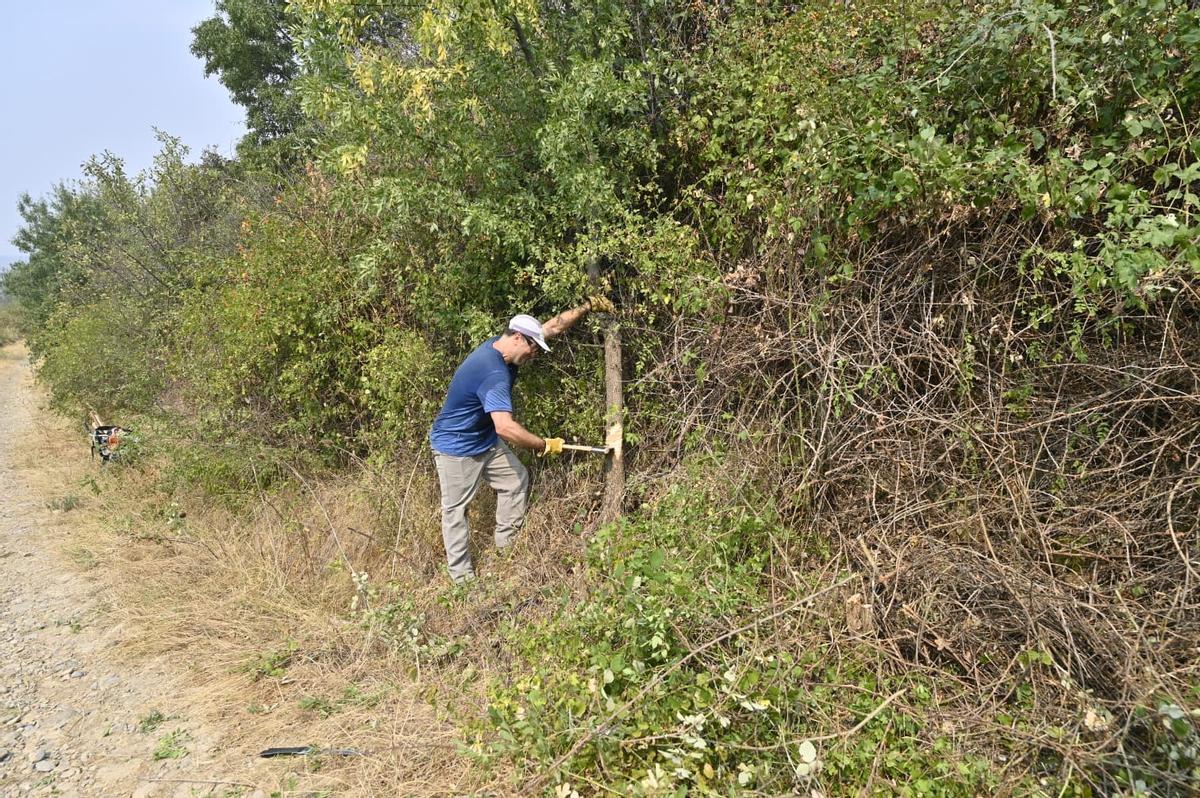 Voluntarios de Baros y Navasa haciendo labores de desbroce para defender sus pueblos