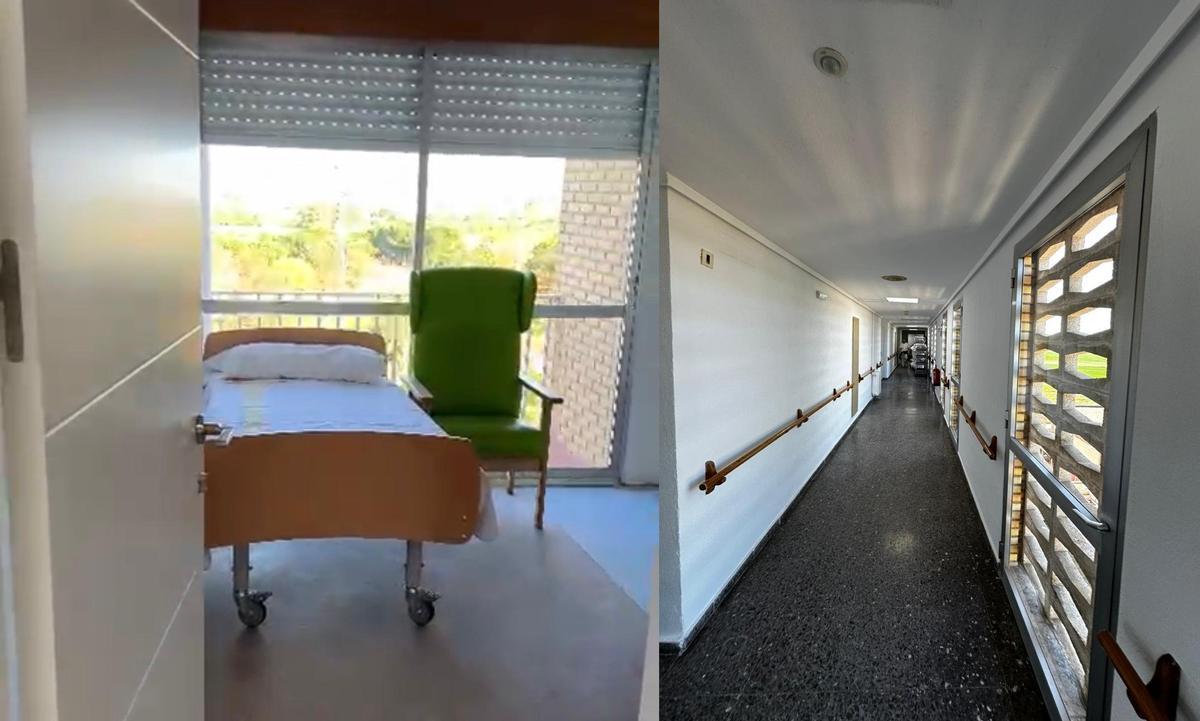 Una de las habitaciones y un pasillo de la sexta planta, tras los trabajos de recuperación.