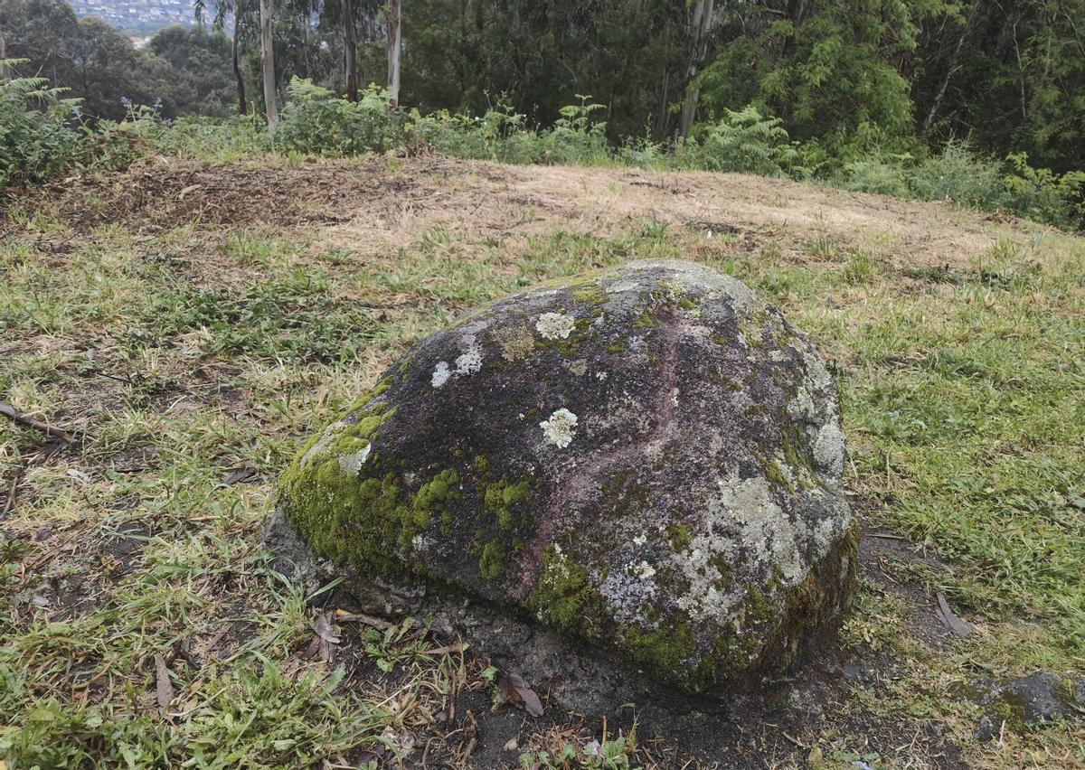 El petroglifo de Os Remedios, esta semana, con la silueta de la serpiente claramente visible. | FDV